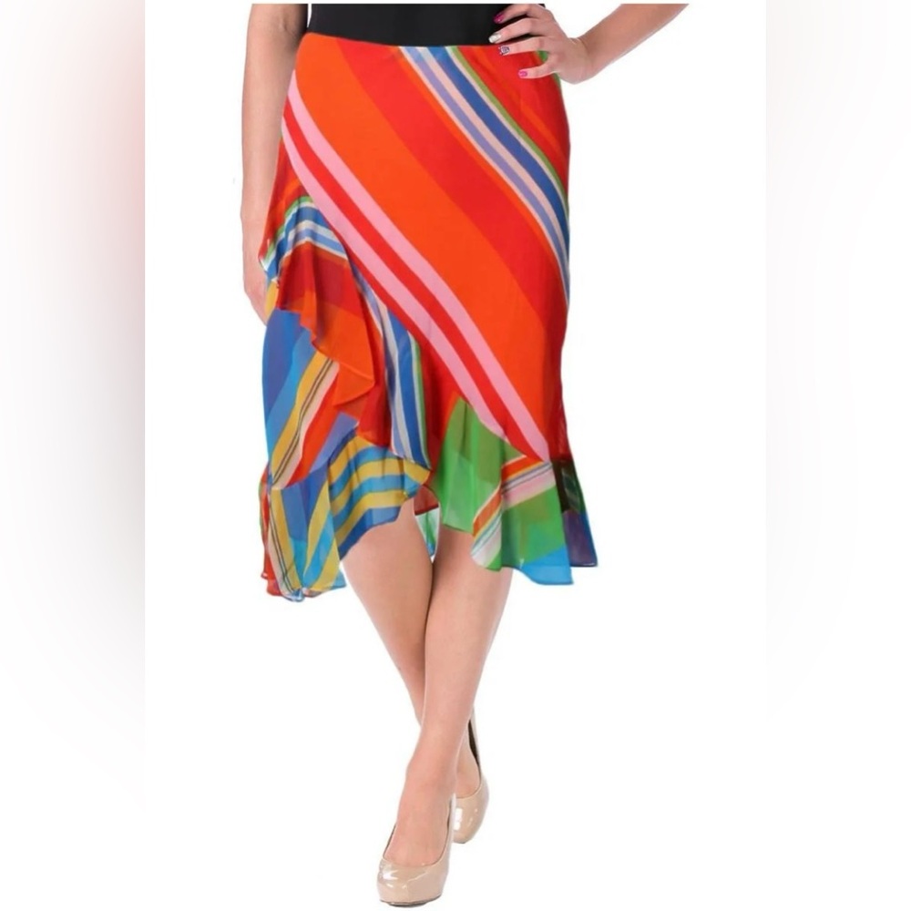 LAUREN Ralf Lauren Georgette Variegated Striped Ruffle Skirt size 3X
